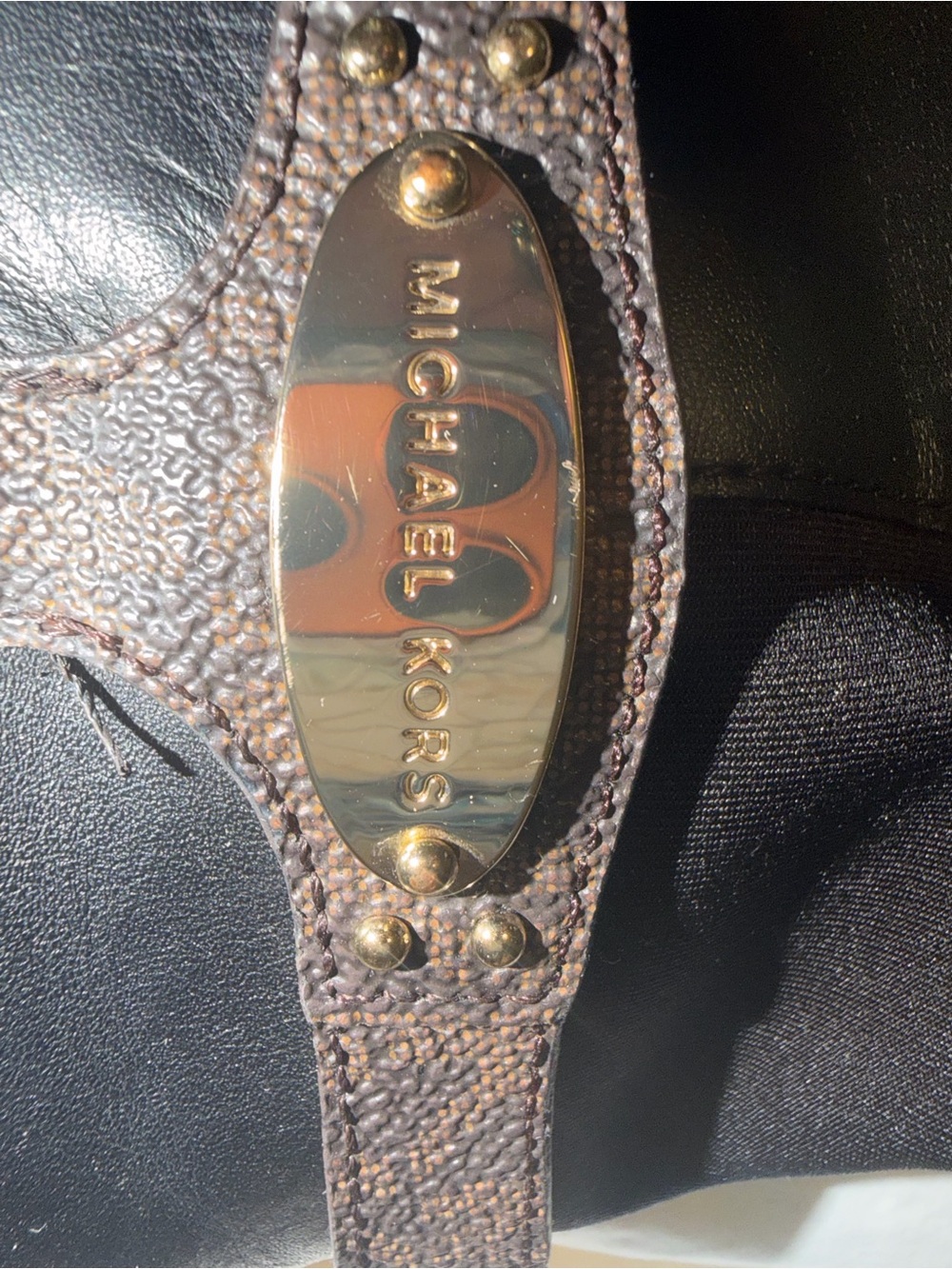 Michael Kors Black Leather Shoulder Boots with Brown Accents - Picture 3 of 6